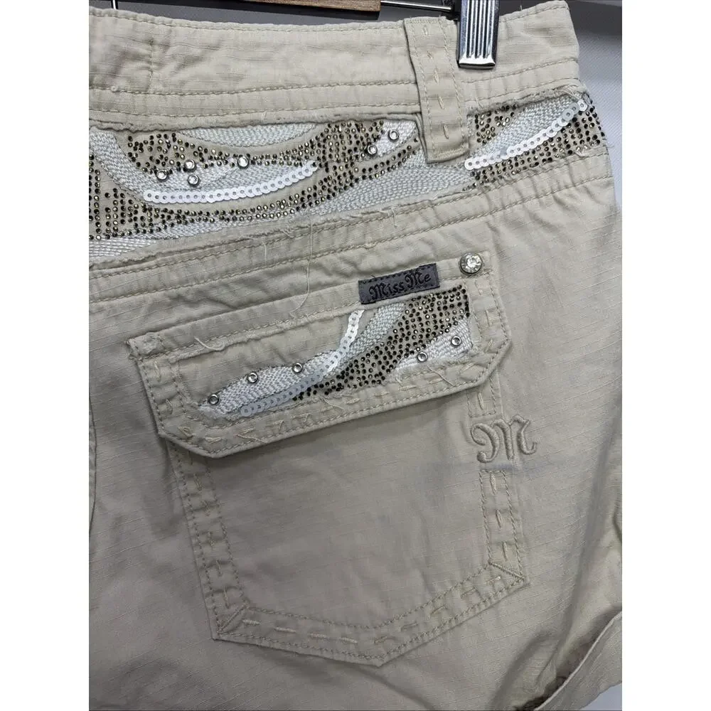 Miss Me Women’s Tan Rip Stop Shorts Size 27 CP1248 Cargo - Picture 5 of 12